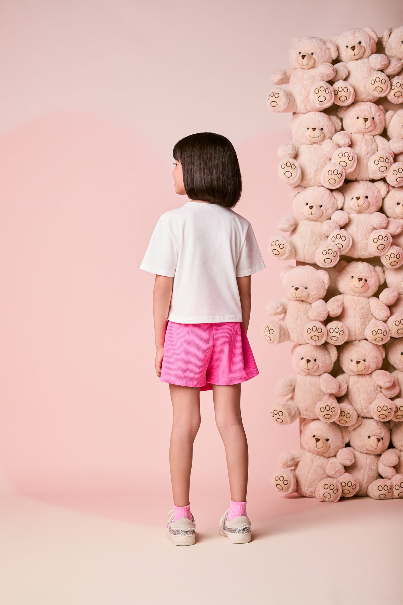 Conjunto Infantil Momi Inverno, Shorts Saia Rosa e Blusa Manga Curta Ursinha com Strass