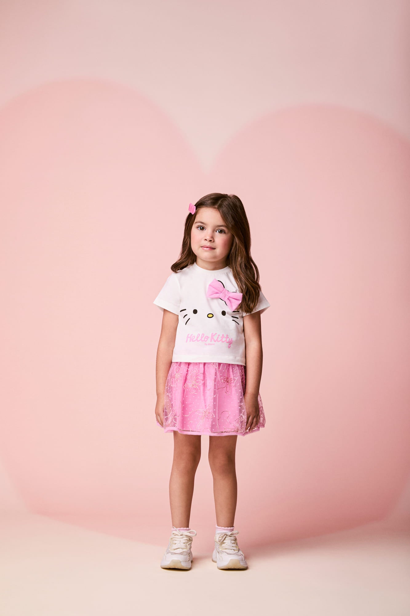 Conjunto Infantil Momi Inverno, Saia em Tule Rosa e Blusa Manga Curta Hello Kitty Lacinho