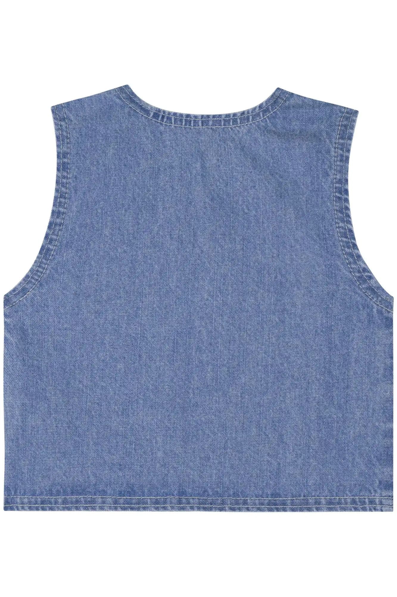 Vestido Infantil Kukiê Verão Vestido Amarelo Casinha de Maça com Colete jeans