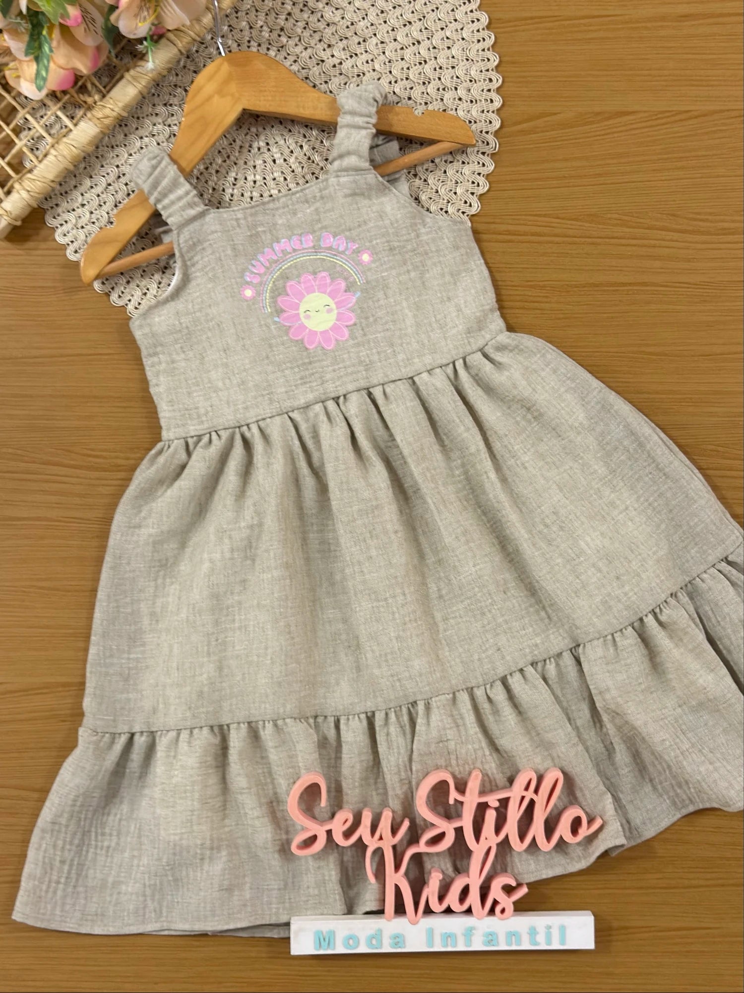 Vestido Infantil Kukiê Bege Florzinha Summer Day