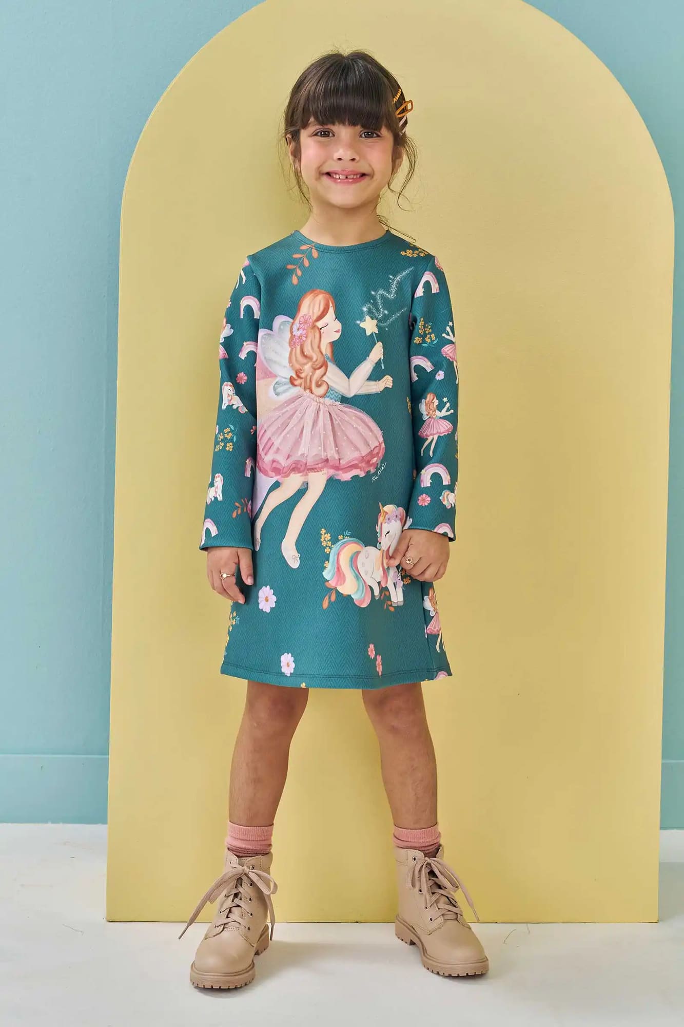 Vestido Infantil Kukiê Inverno Verde Fadinha com Strass