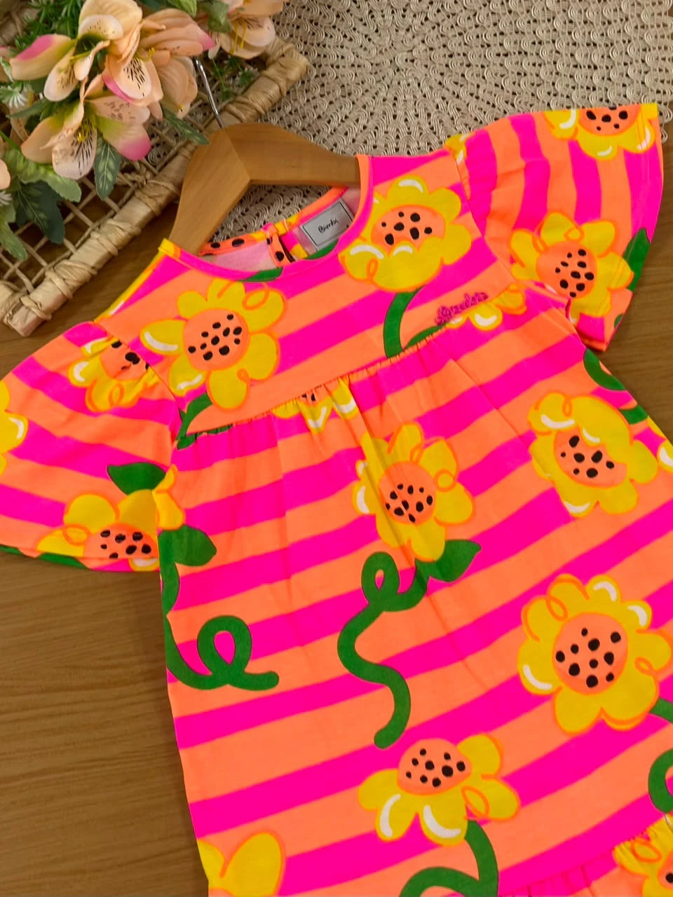 Vestido Infantil Bimbi Listrado Colorido Girassol