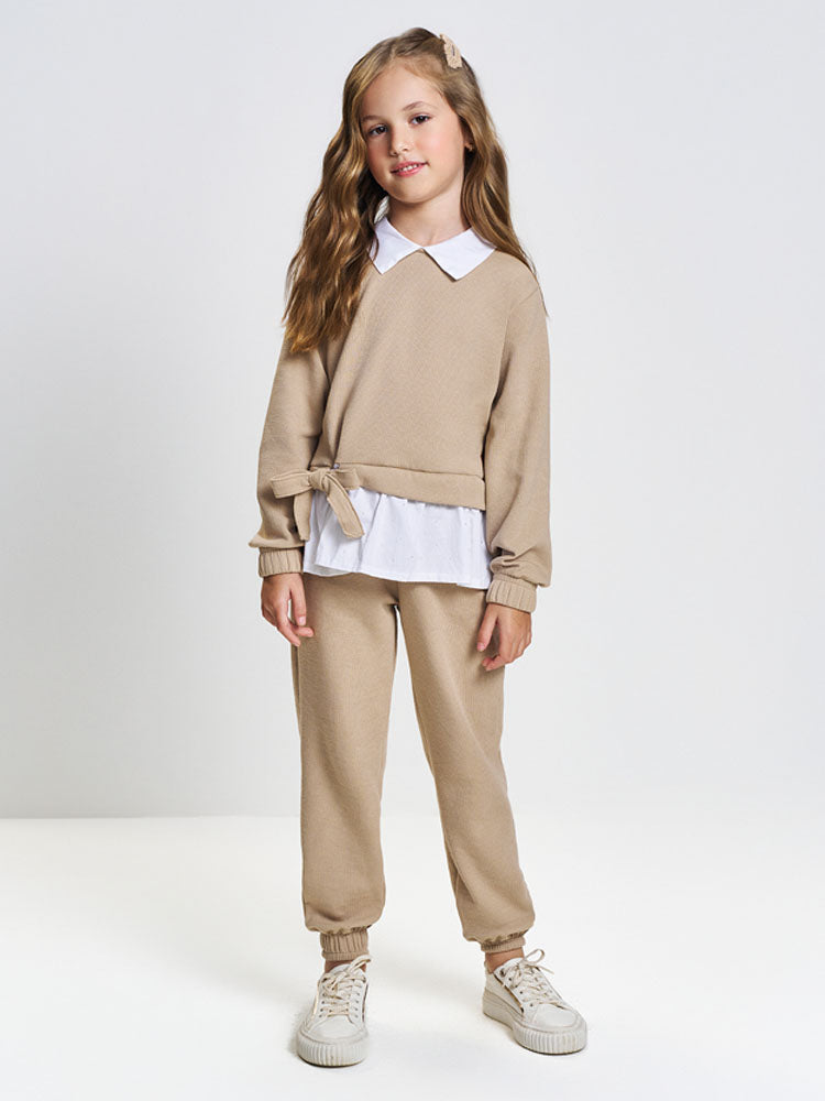 Conjunto Infantil Cinti Inverno com Calça e Casaco Bege Lacinho