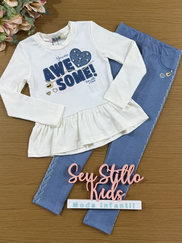Conjunto Infantil Kukiê Inverno com Calça Legging e Blusa Manga Longa Awesome