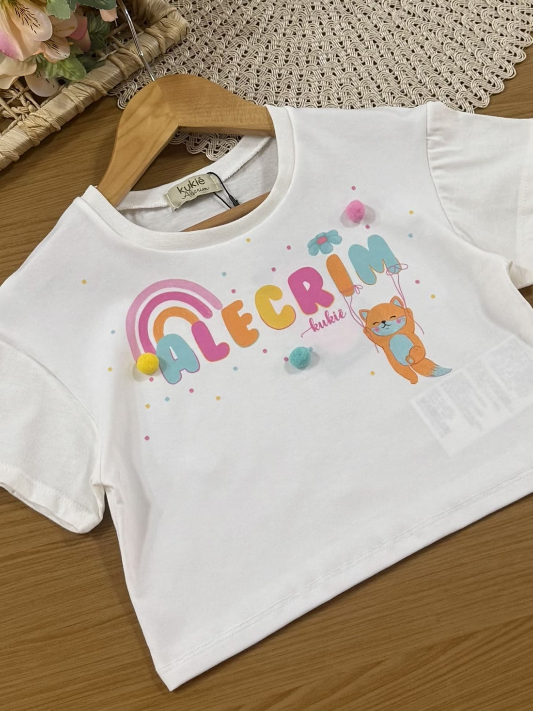 Conjunto Infantil Kukiê Short com Blusa Branca Alecrim Feliz