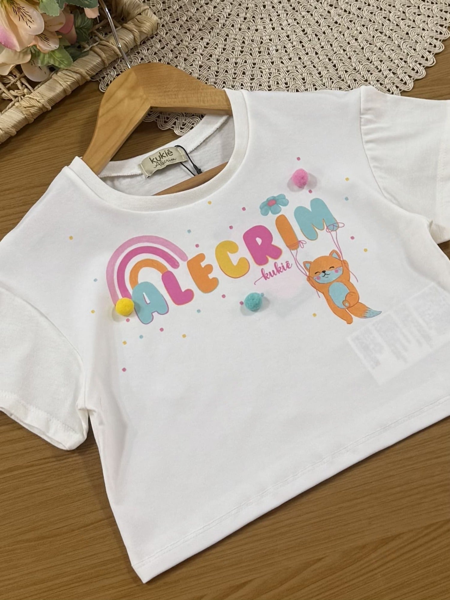 Conjunto Infantil Kukiê Short com Blusa Branca Alecrim Feliz