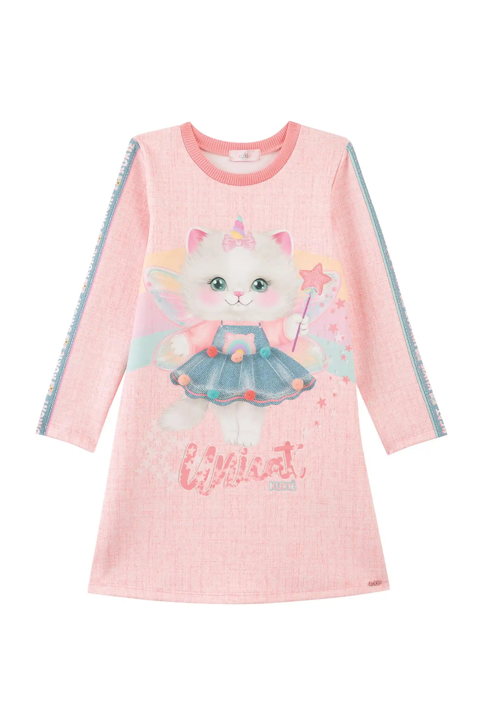 Vestido Infantil Kukiê Inverno Rosa Gatinha Fadinha