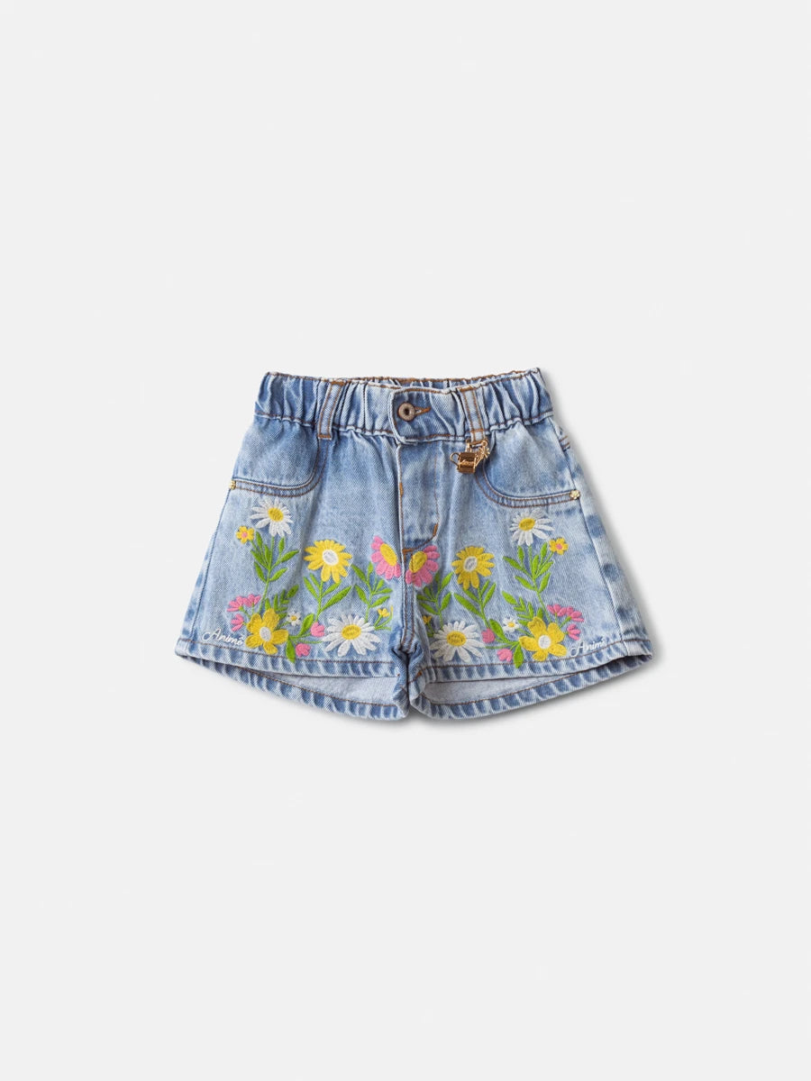 Shorts Infantil  Menina Animê Jeans Floral