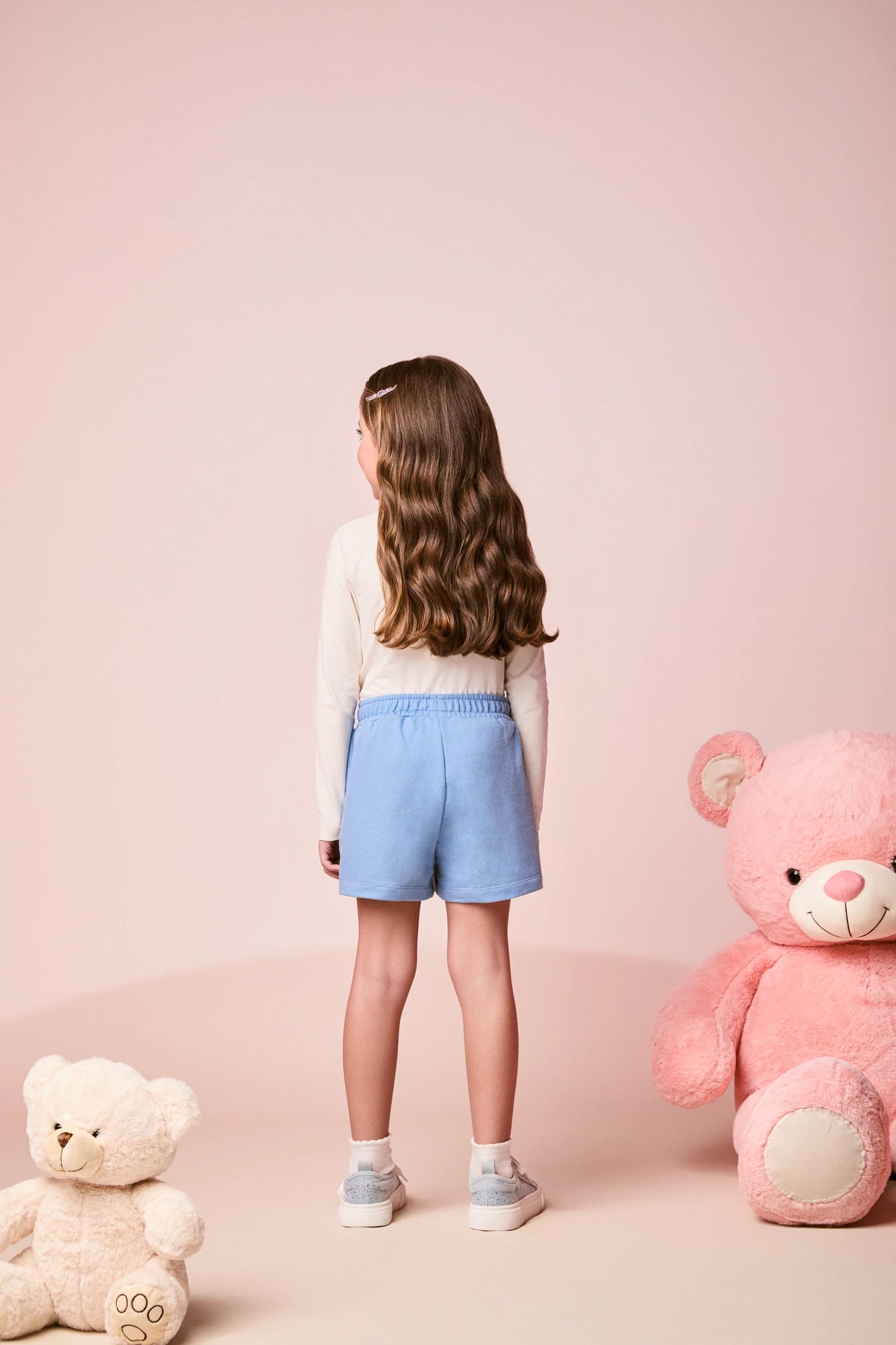 Conjunto Infantil Momi Inverno com Shorts Saia Azul e Blusa Manga Longa Ursinha Sweetie