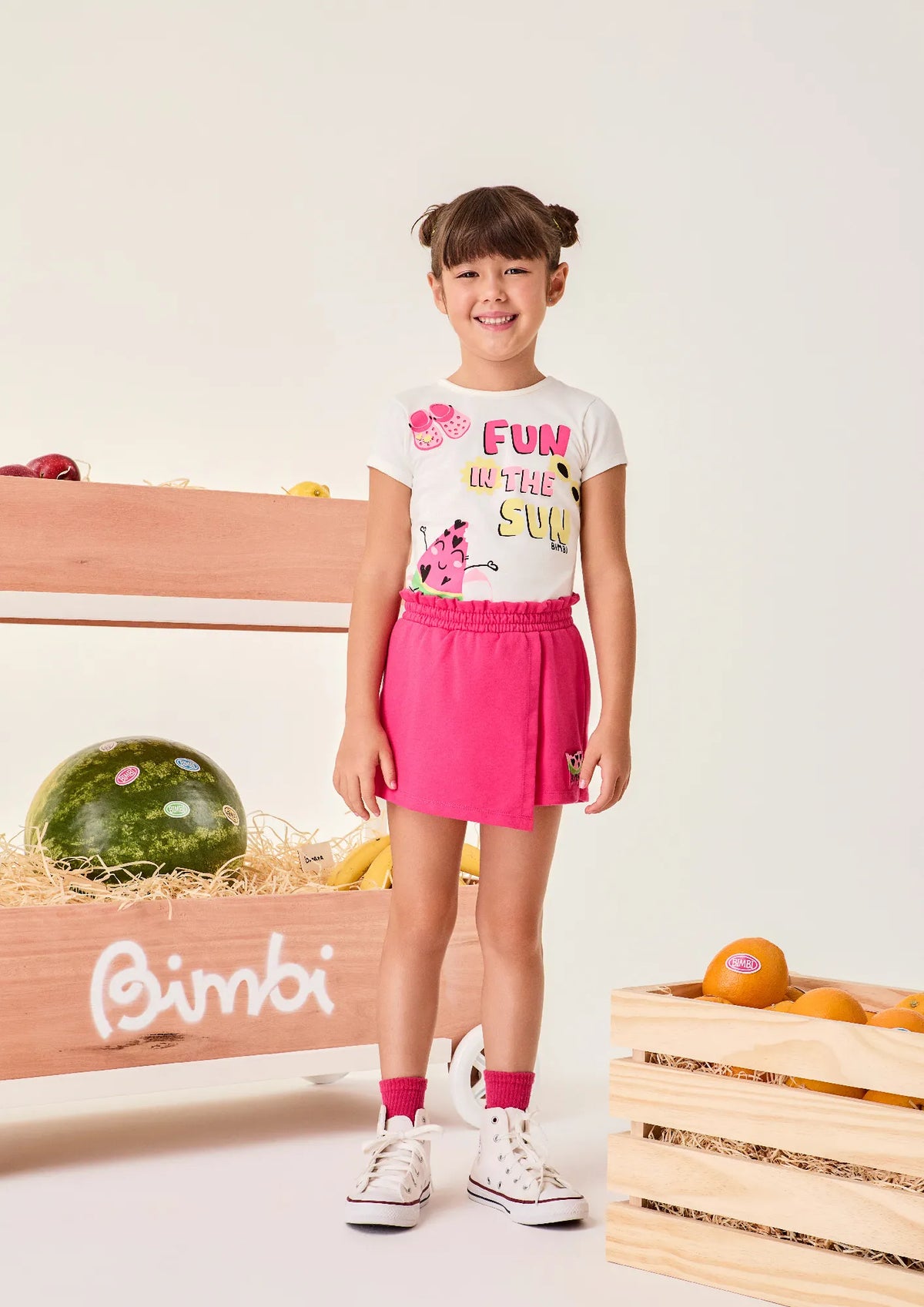 Conjunto Infantil Menina Bimbi Shorts Saia Rosa e Blusa Fun in the Sun