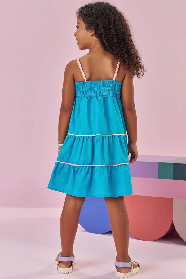 Vestido Infantil Kukiê Verão Azul Florzinha
