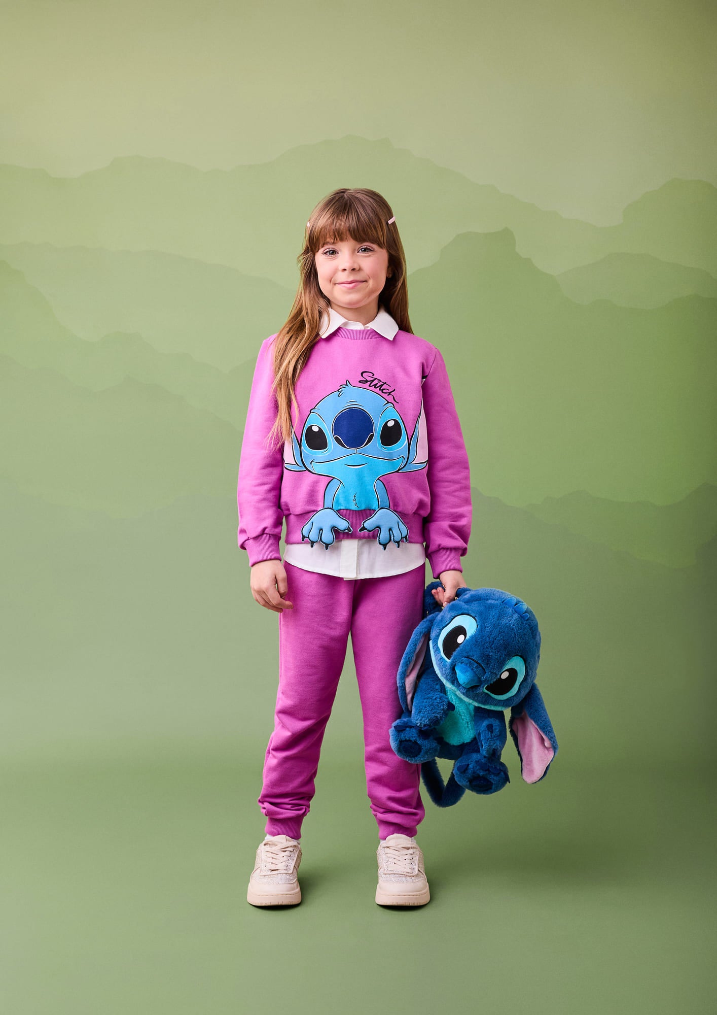 Conjunto Infantil Momi Inverno com Calça e Moletom sem Flanela Roxo Stitch Disney