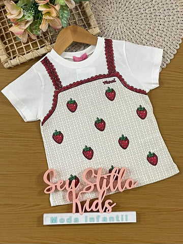 Blusa Infantil Menina Momi Branca Moranguinhos