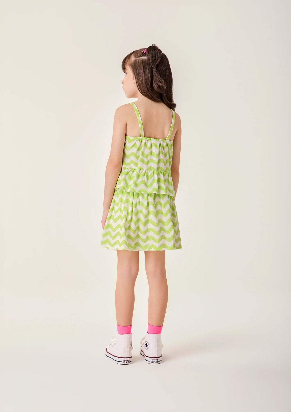 Conjunto Infantil Menina Bimbi com Saia e Blusa Verde Listrada