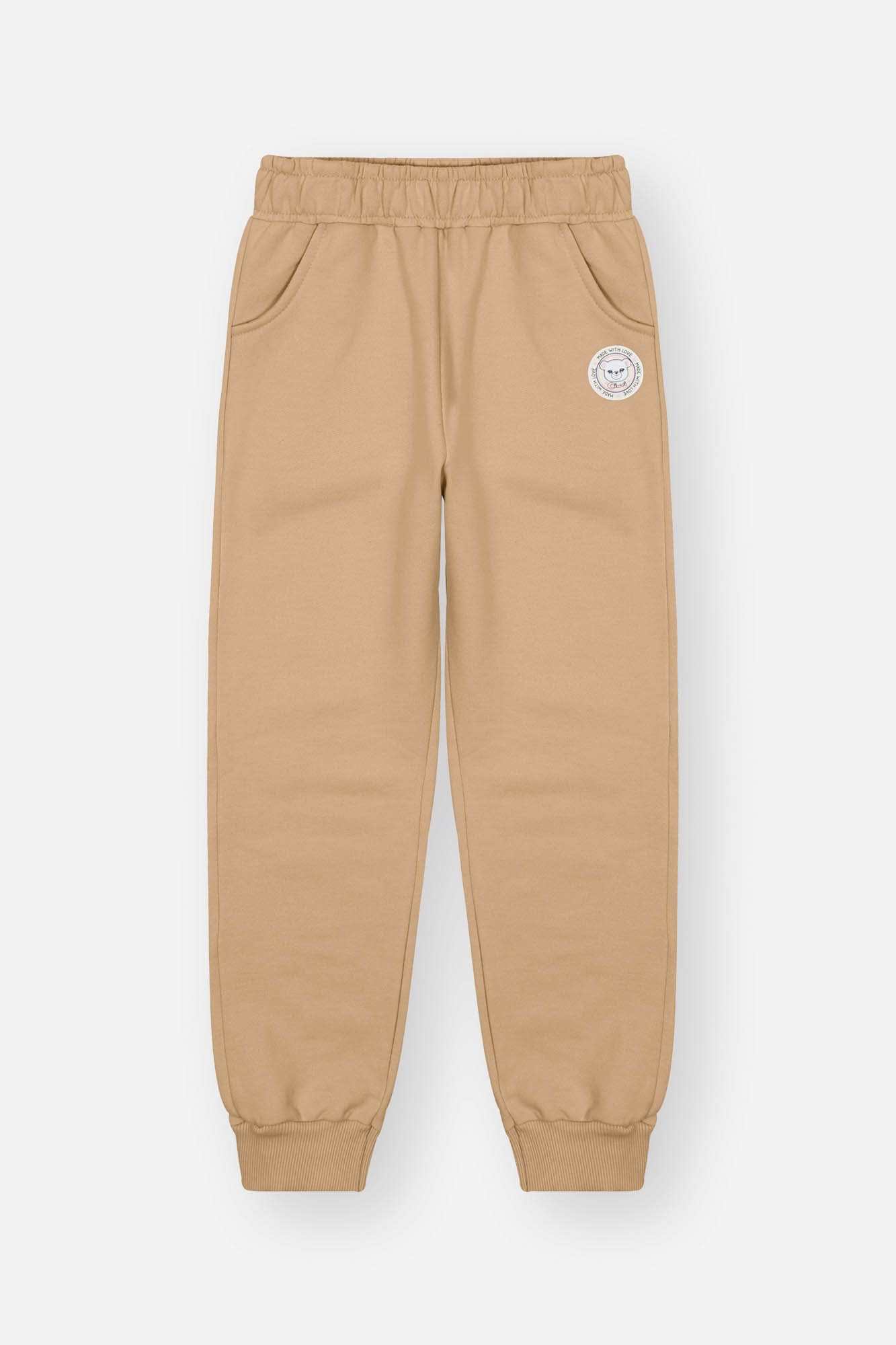 Conjunto Infantil Cinti Inverno Calça e Moletom Flanelado Bege Ursinha com Strass