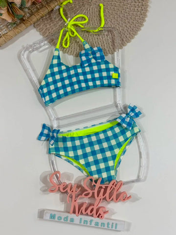 Biquíni Infantil Siri Kids Xadrez Azul Amora Vichy Limão 43024