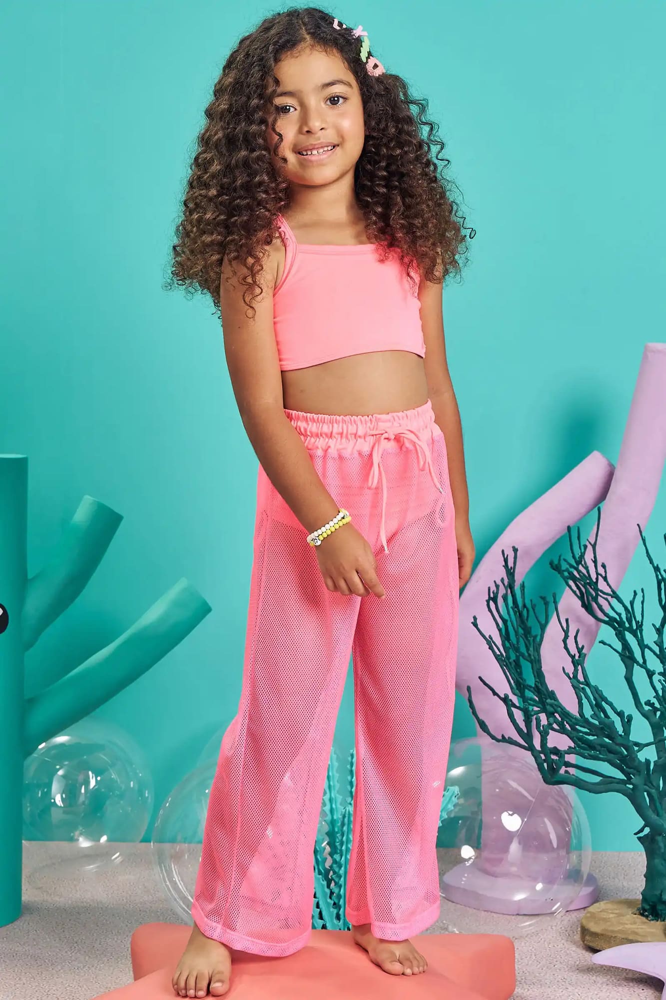 Biquíni Infantil Kukiê Verão Rosa Neon