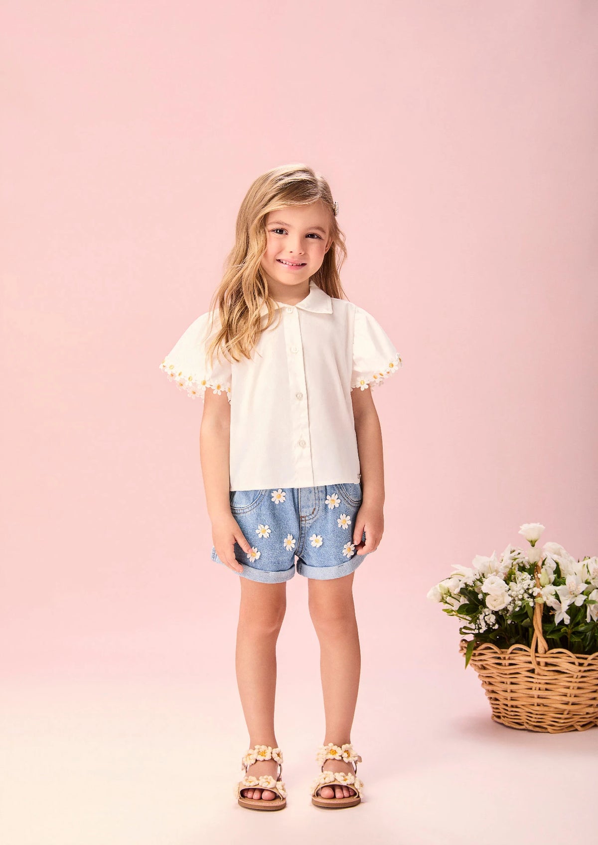 Camisa Infantil Menina Momi Off White Floral