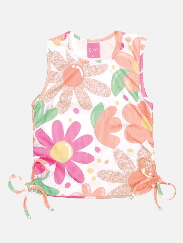 Conjunto Infantil Cinti Verão Shorts Saia e Regata Flor