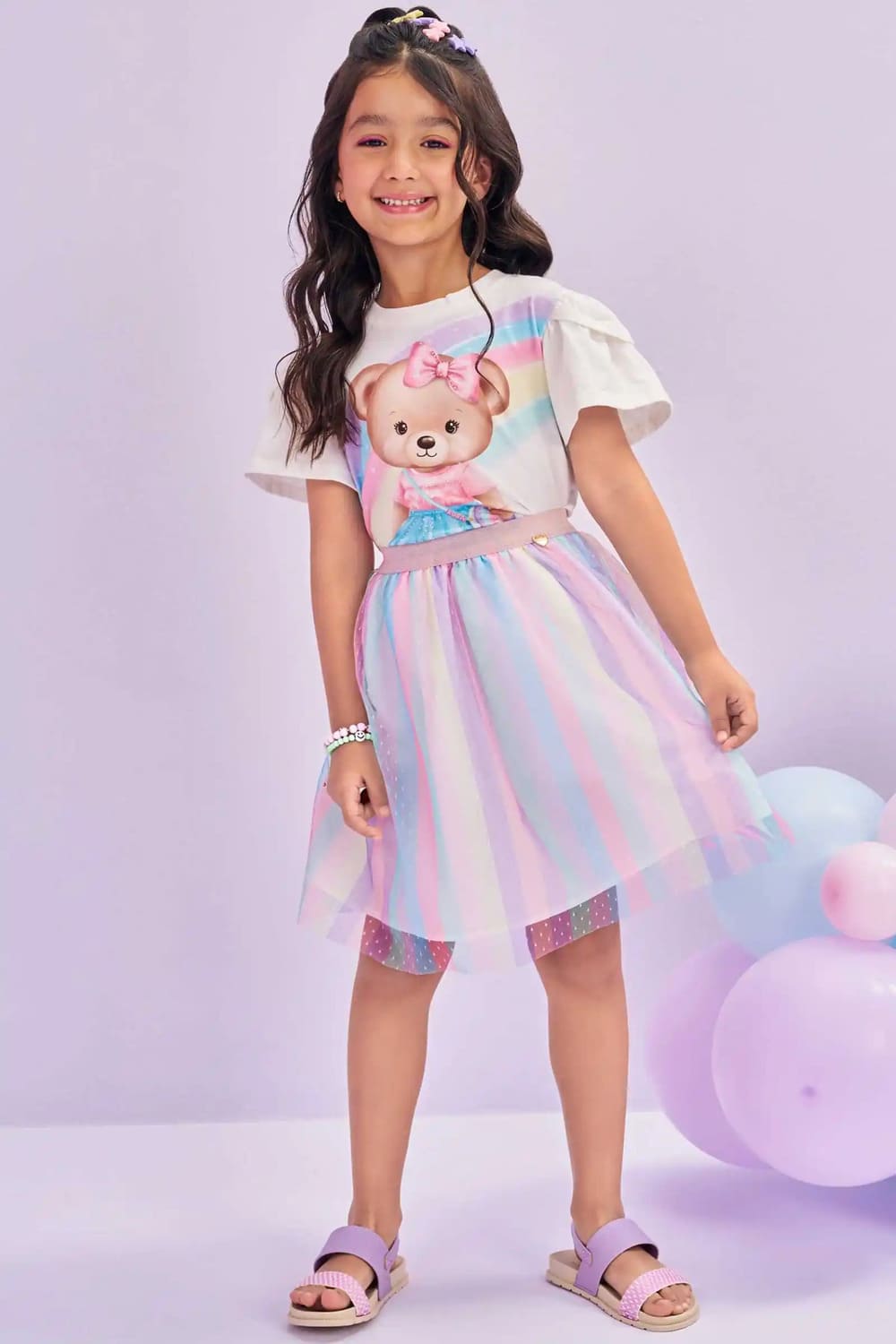 Conjunto Infantil Kukie Verão Saia e Blusa Ursinha com Strass