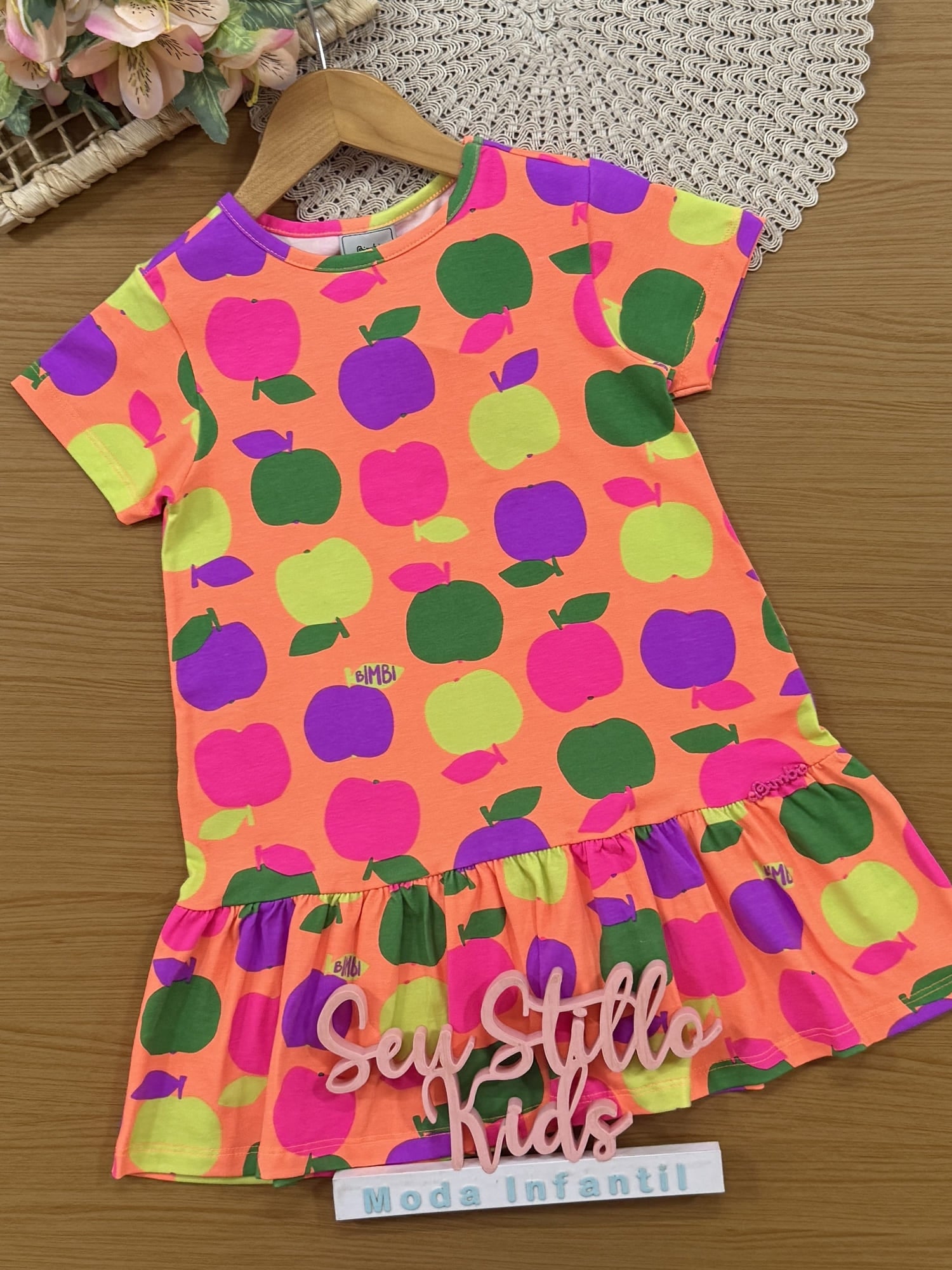 Vestido Infantil Bimbi Verão Laranja Frutinhas