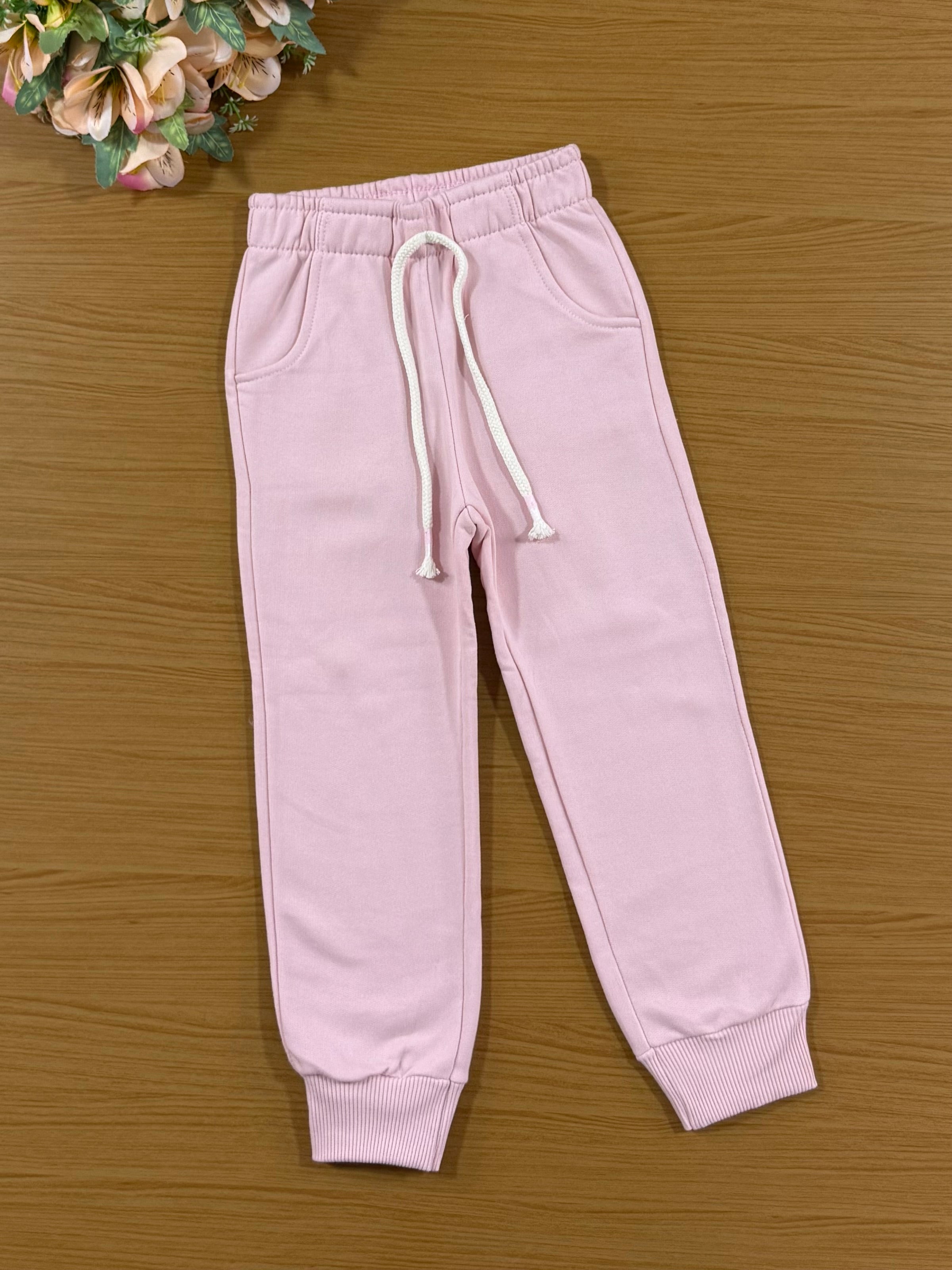Conjunto Infantil Cinti Inverno Calça e Moletom Flanelado Rosa Ursinha com Bolso