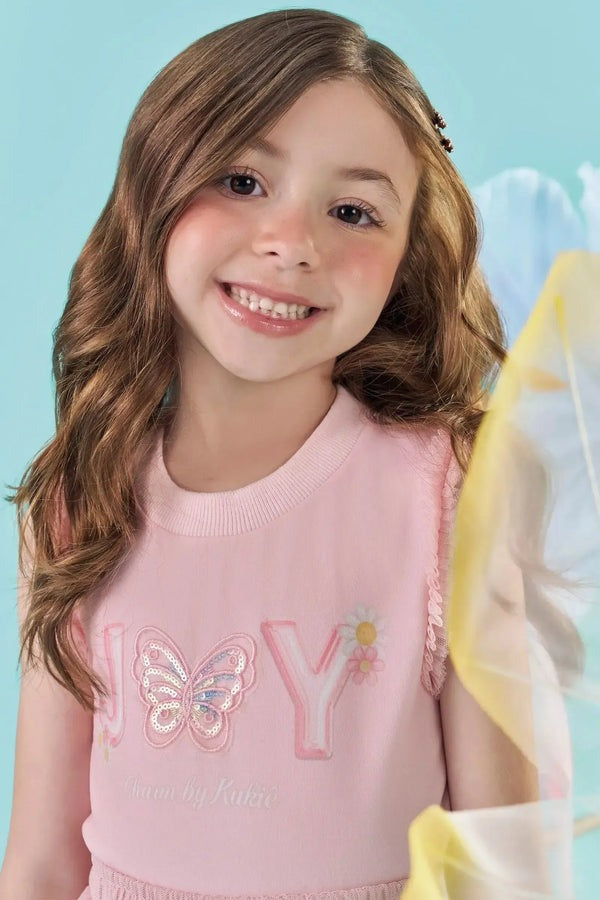 Conjunto Infantil Kukiê Verão com Saia e Blusa Rosa Borboletinha