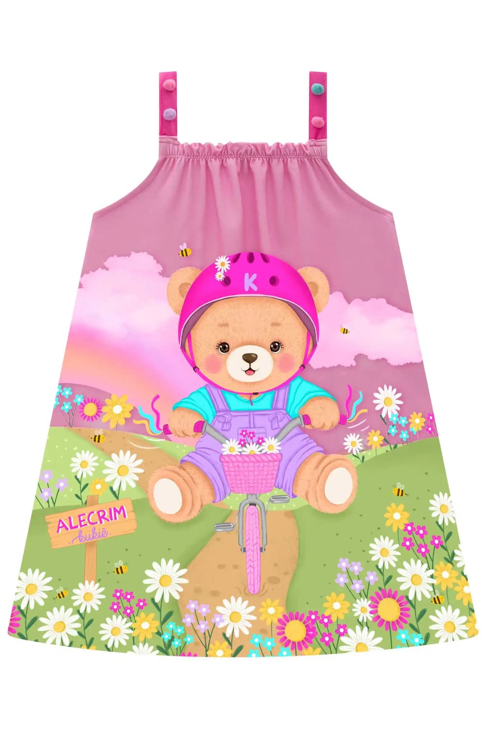 Vestido Infantil Kukie Alecrim Verão Ursinha o Parque