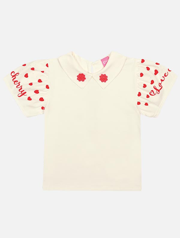 Conjunto Infantil Cinti Verão Shorts e Blusa Branca com Florzinha  Vermelha