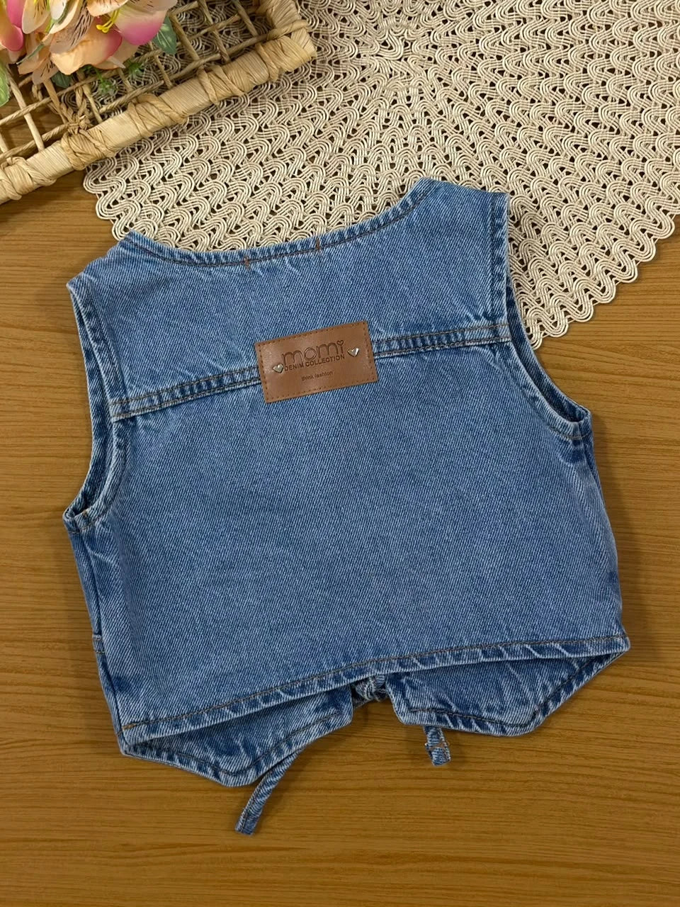 Colete Infantil Menina Momi Jeans com Laço