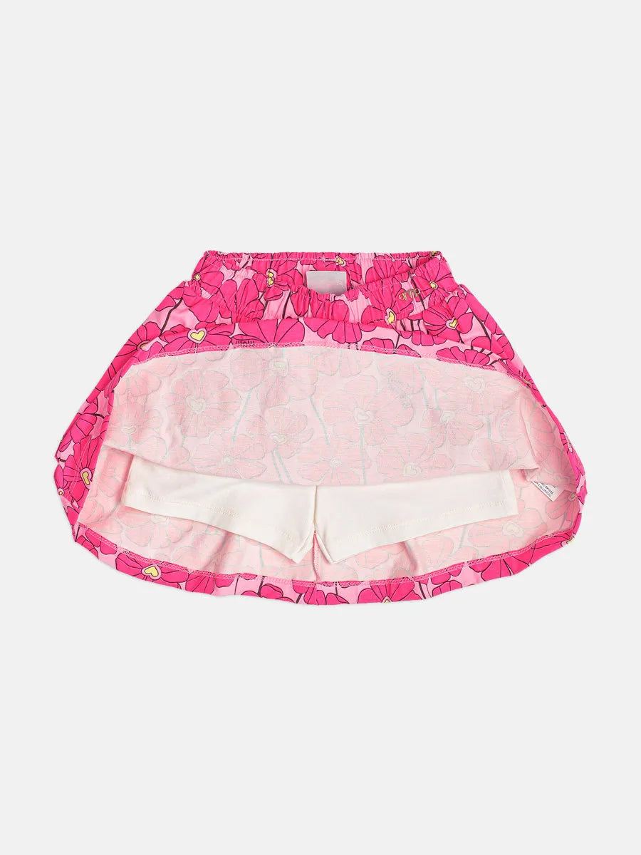 Conjunto Infantil Menina Momi com Saia Rosa e Blusa Branca Florzinha Strass