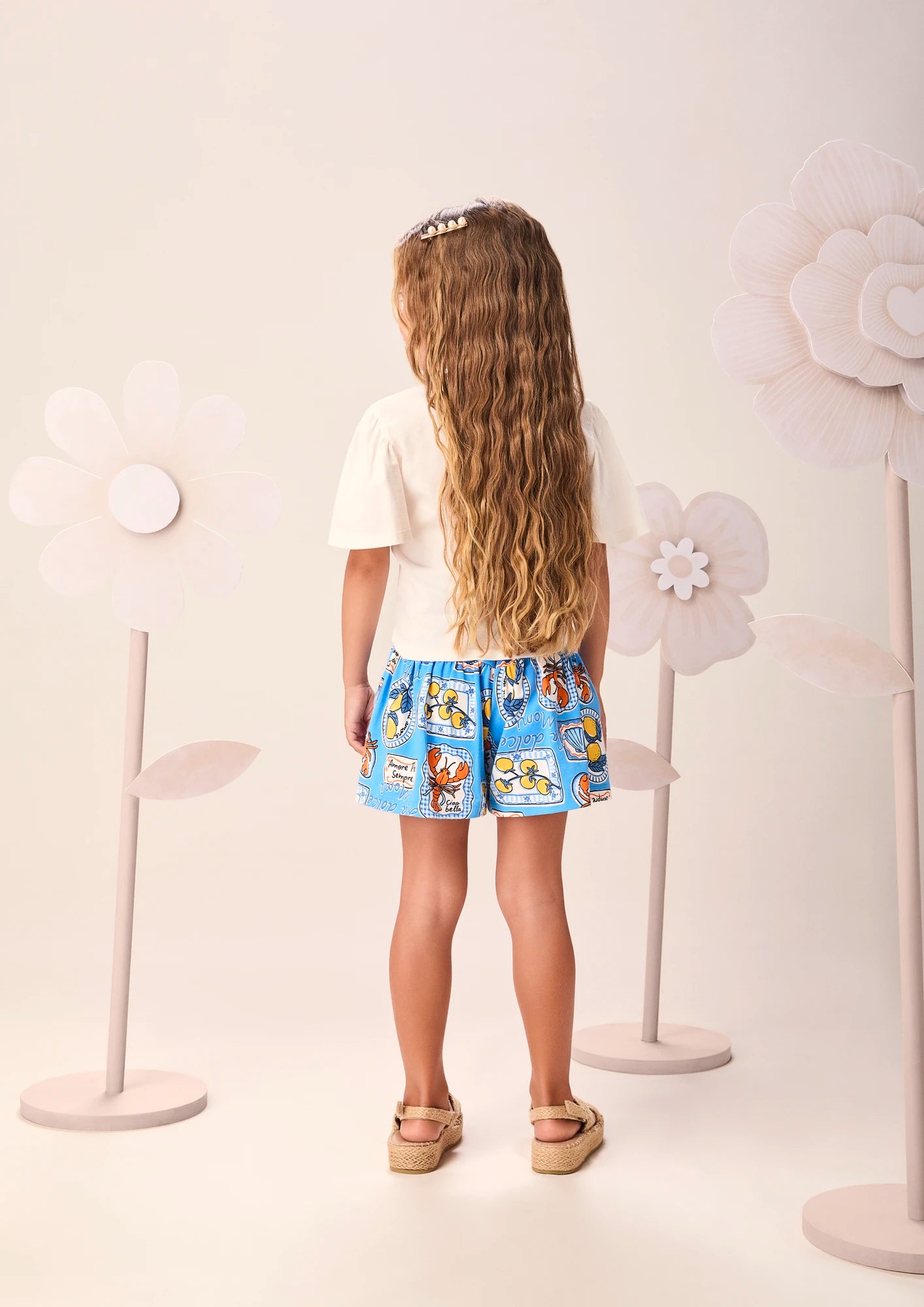 Conjunto Infantil Menina Momi com Shorts Azul e Blusa Siri Strass