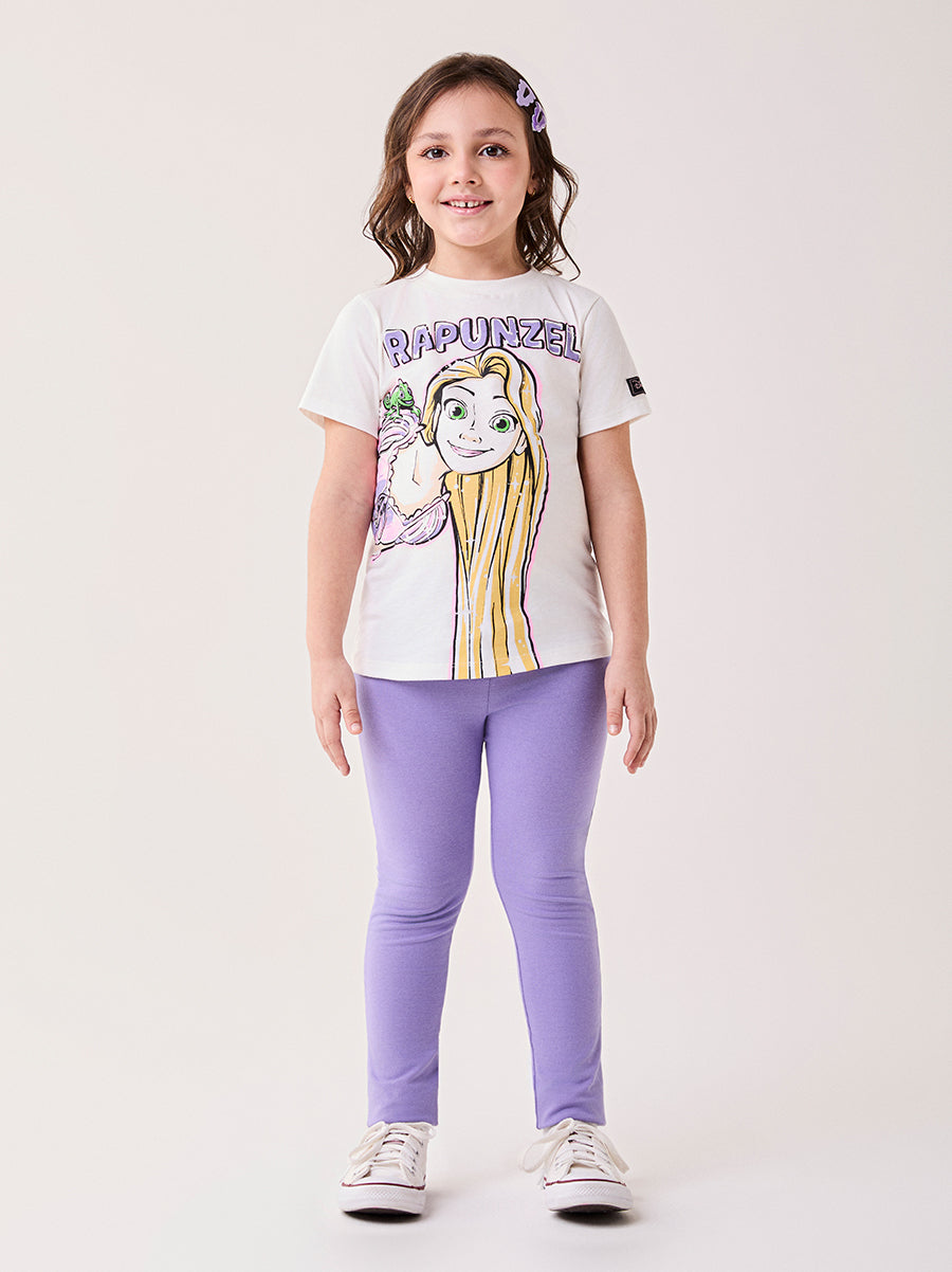 Conjunto Infantil Bimbi Inverno com Calça Legging Lilás e Blusa Manga Curta Rapunzel Disney