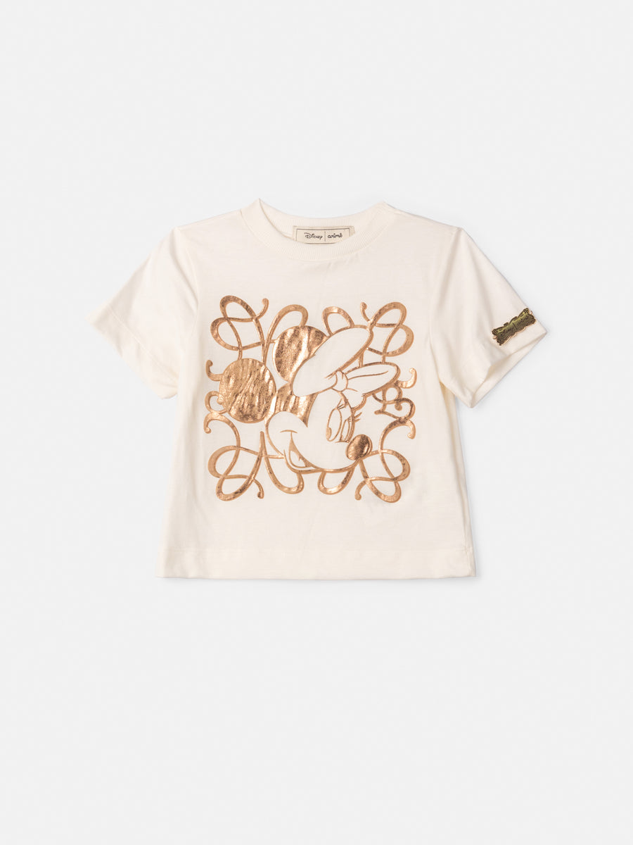 Jardineira Infantil Animê Verão Bege Com Blusa Minnie e Mickey Disney
