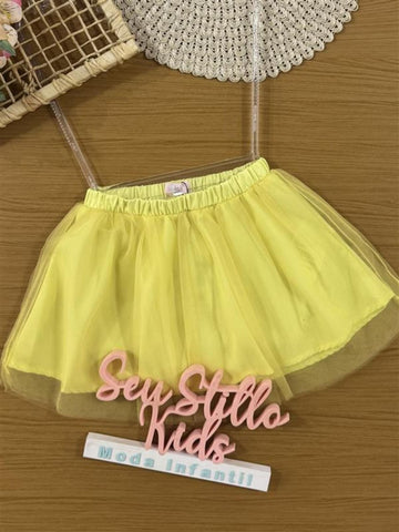 Saia Infantil Kukiê Verão Amarela em Tule