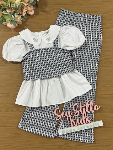 Conjunto Infantil Kukie Verão Calça e Blusa e Colete Branco e Preto