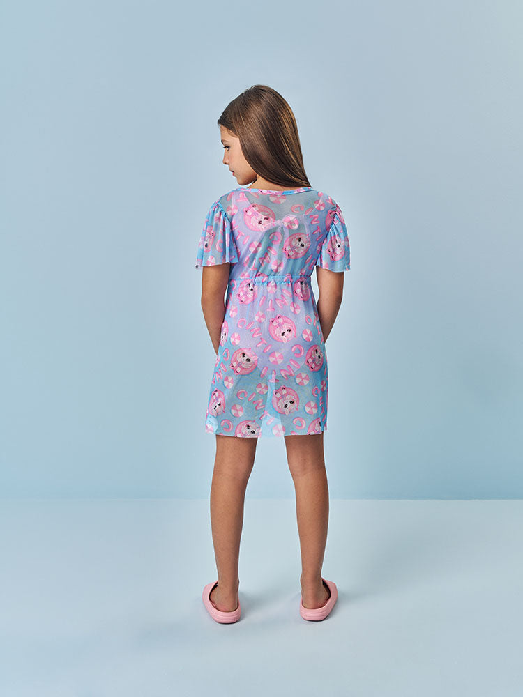 Maiô Infantil Cinti Verão Rosa Unicórnio com Saida de Praia Azul