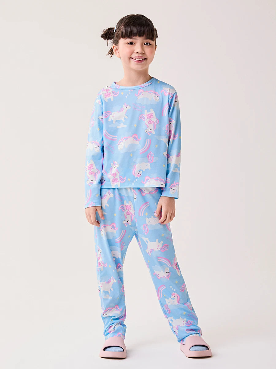 Pijama Infantil Bimbi Inverno com Calça e Blusa Manga Longa Azul Unicórnios