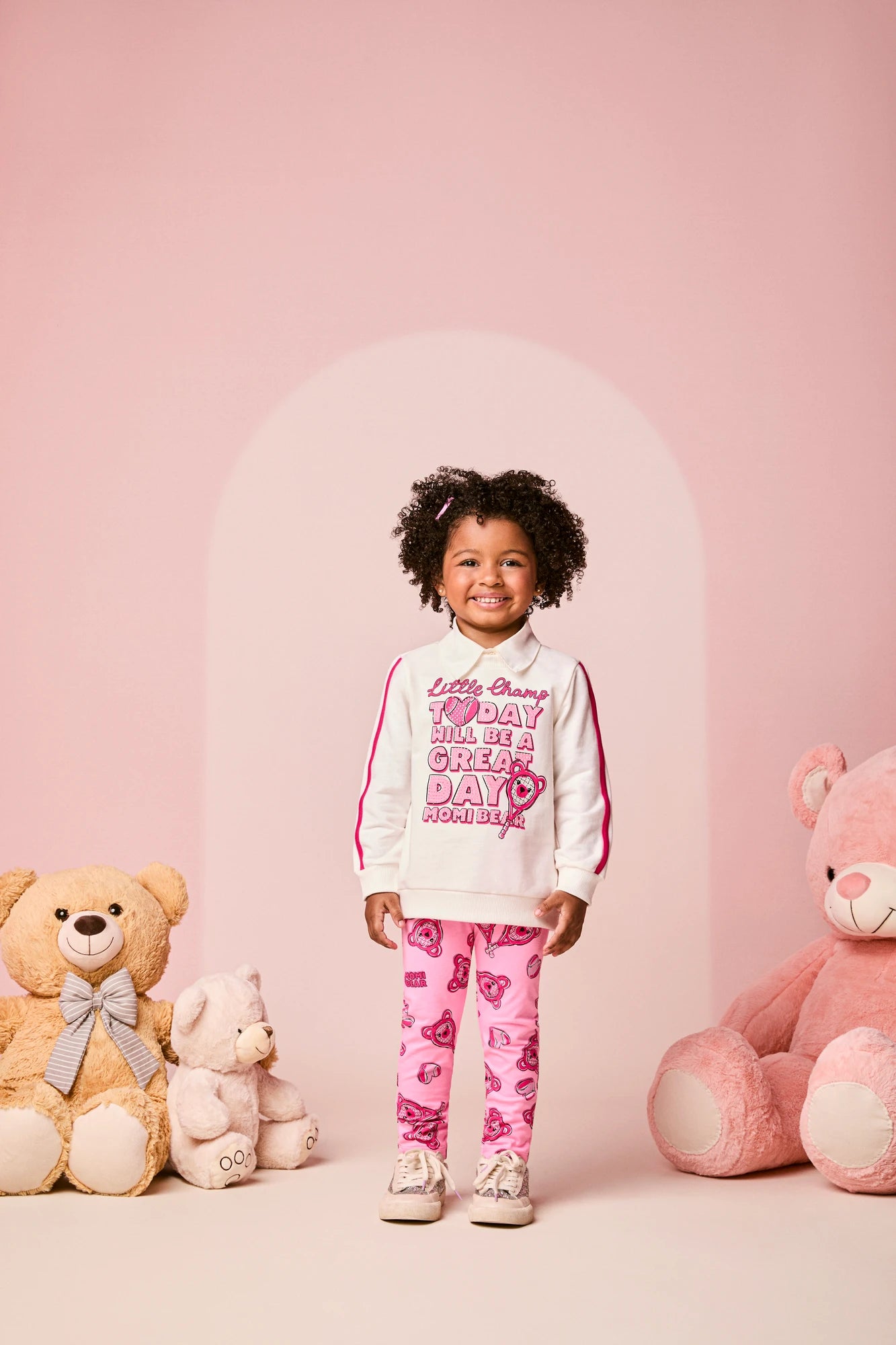 Conjunto Infantil Momi Inverno com Calça Legging Rosa e Moletom sem Flanela Little Champ