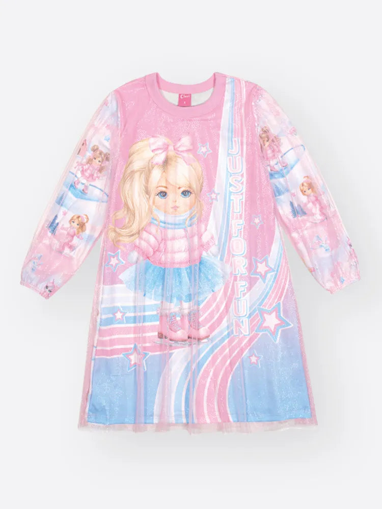 Vestido Infantil Cinti Inverno Manga Longa Tule Shine