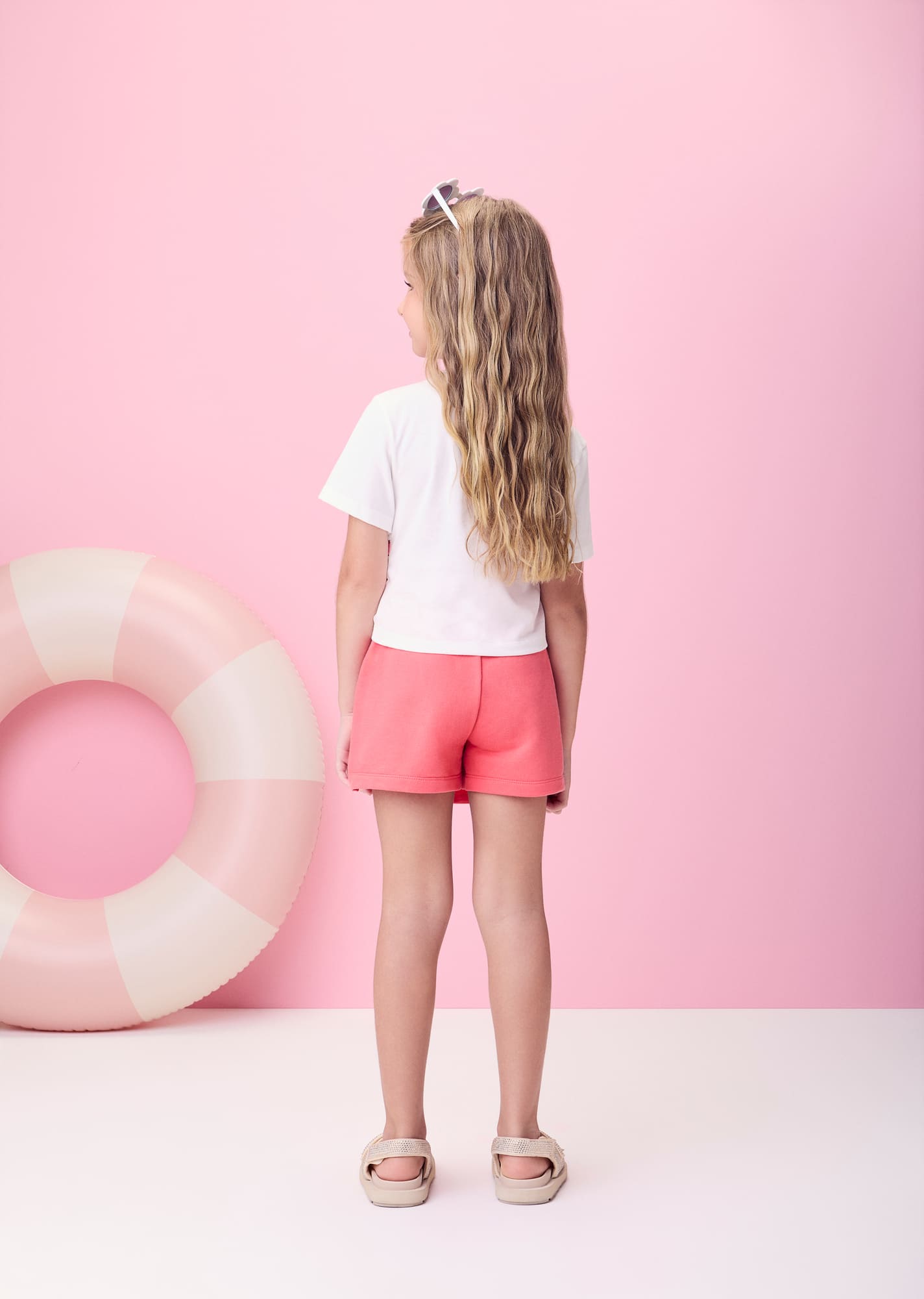 Conjunto Infantil Momi Verão com Shorts Saia Vermelho e Blusa Branca Bolsinha 3D