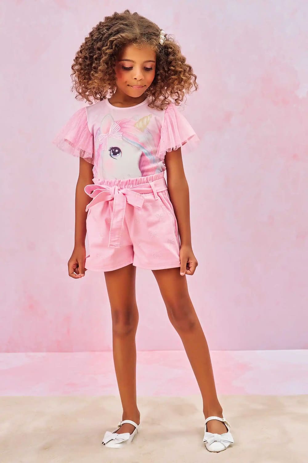 Blusa Infantil Kukie Verão Rosa Unicórnio