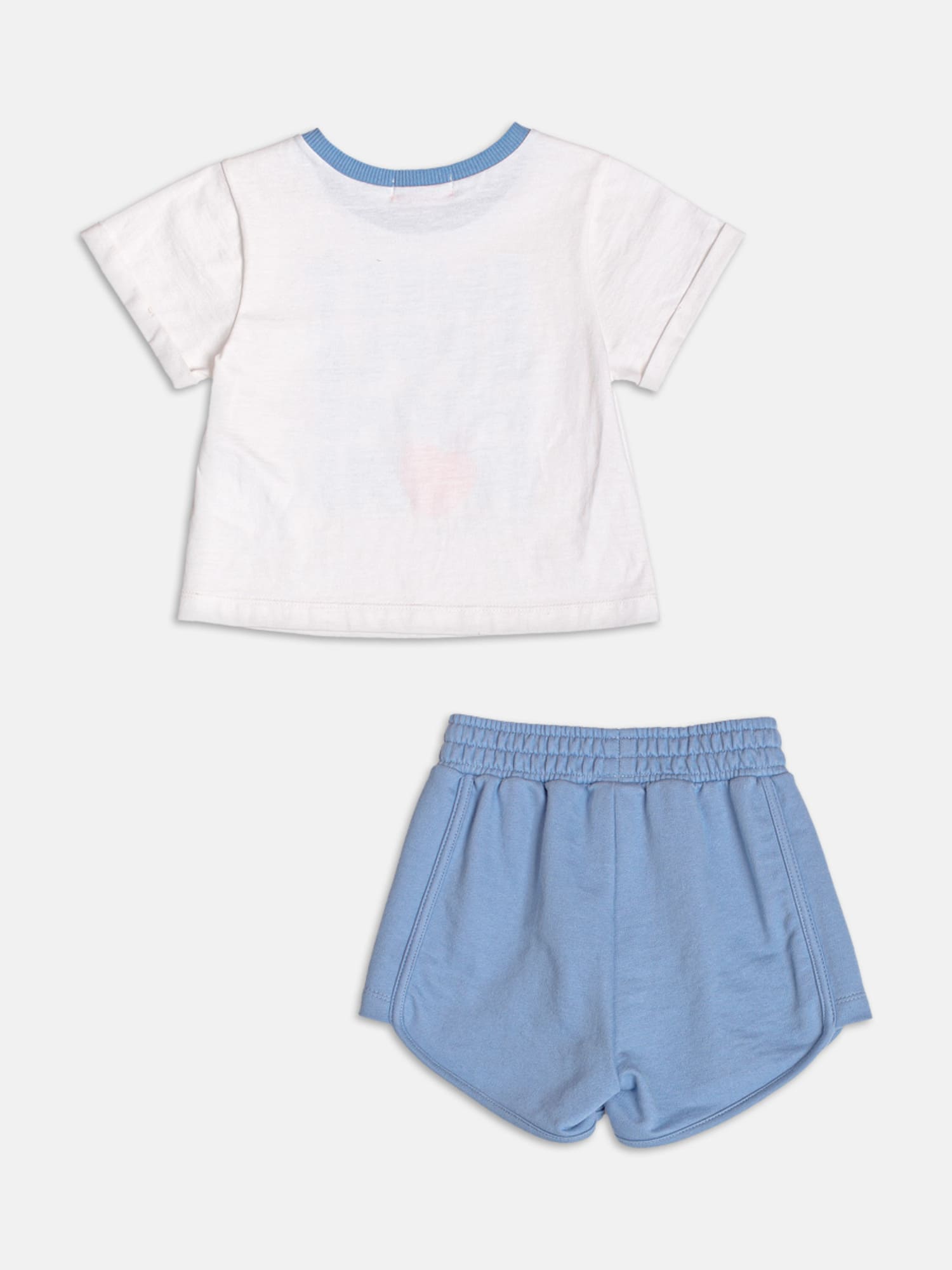 Conjunto Infantil Momi Verão com Shorts Azul e Blusa Branca Maçã do Amor