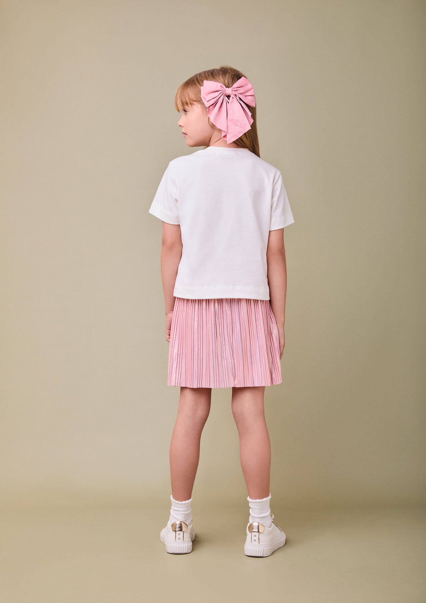 Conjunto Infantil Animê Inverno com Saia Rosa e Blusa Branca Minnie e Mickey Disney