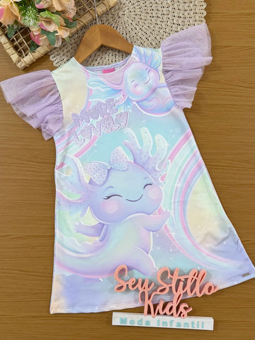 Vestido Infantil Cinti Verão Colorido Axolote More Love