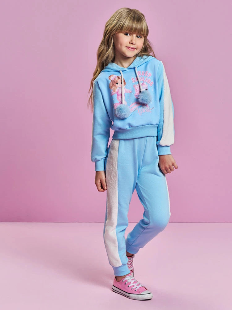 Conjunto Infantil Cinti Inverno com Calça e Moletom Flanelado Azul Menininha e Unicórnio