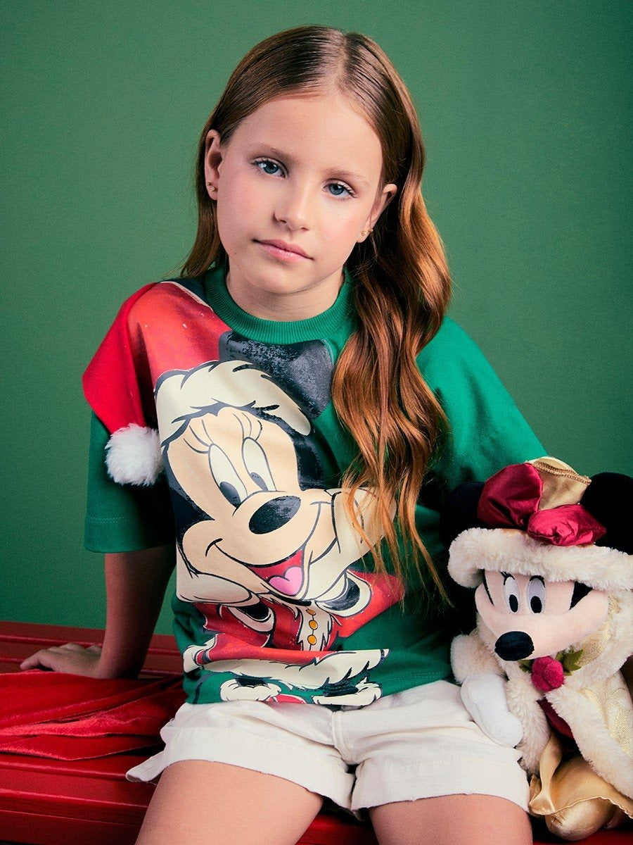 Blusa Infantil Animê Verão Verde Minnie Noel Disney