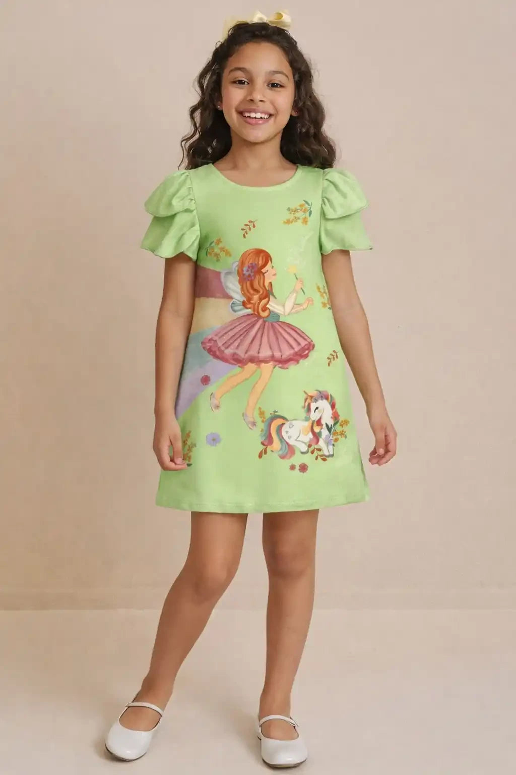 Vestido Infantil Kukiê Verde Fadinha Arco-íris