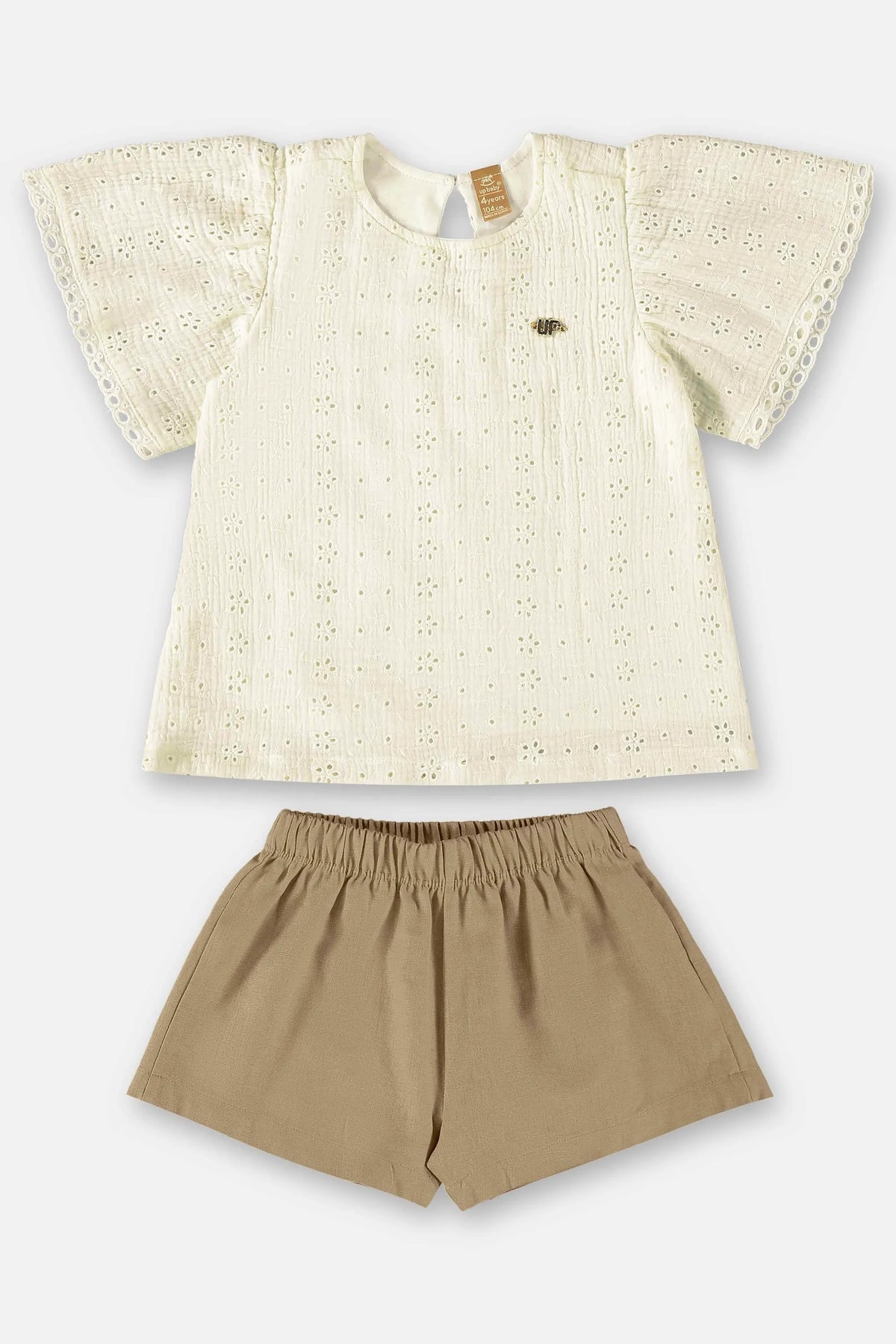 Conjunto Infantil Up Baby Verão Shorts e Blusa Laise Creme