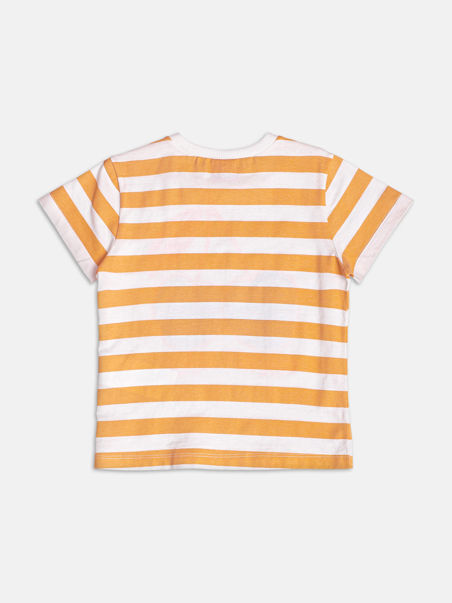 Conjunto Infantil Momi Verão com Shorts Ciclista e Blusa Laranja Listrada Cereja